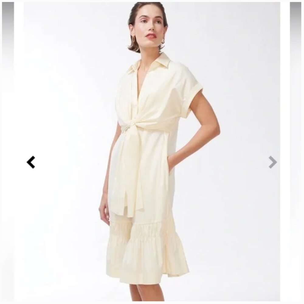 NWT Chico's Black Label Poplin Big Bow Shirt Dress Cream Butter Yellow Women XL